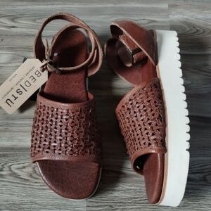 Bed Stu Womens Brisa Brown Leather Woven Platform Sandals Size 9.5